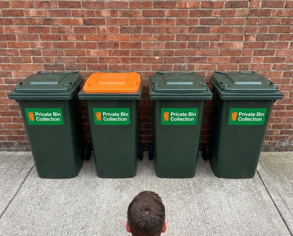 Neatly arranged bins after private collection in Selsey