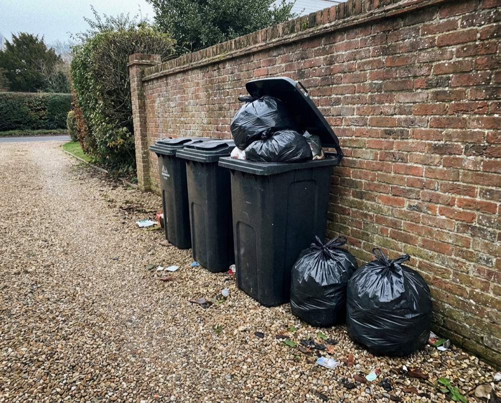 Overflowing wheelie bins in Selsey needing private collection
